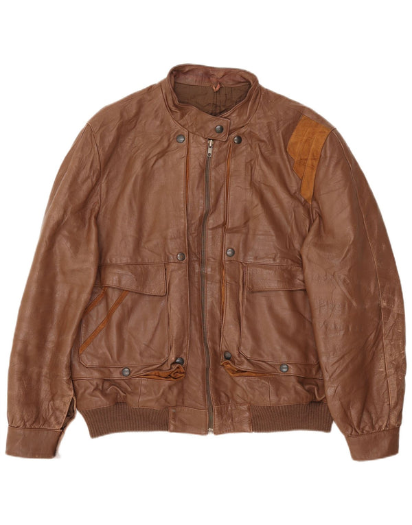 VINTAGE Chaqueta de cuero para mujer IT 48 XL Cuero marrón