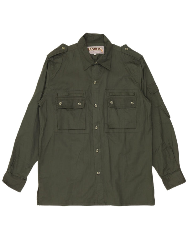 Camisa militar vintage para hombre talla 42 algodón verde grande