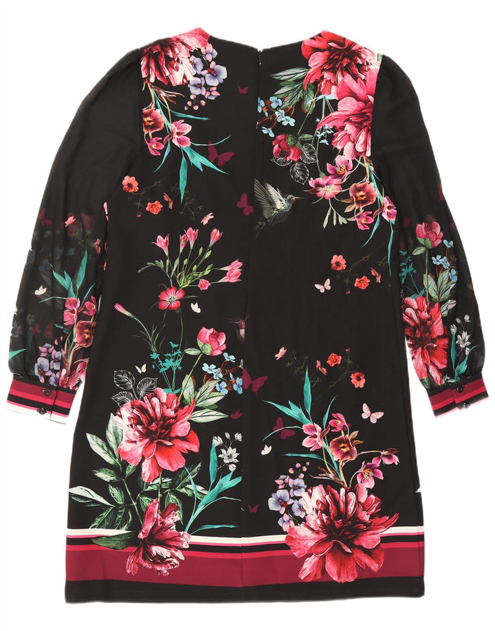 Next Vestido recto de manga larga para mujer UK 44 Poliéster floral negro grande