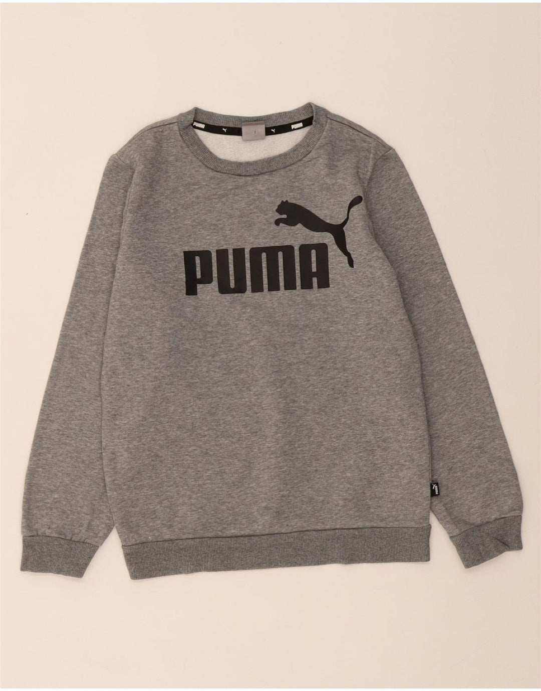 PUMA Boys Graphic Sweatshirt Jumper 11-12 Years Grey Cotton Vintage Puma and Second-Hand Puma from Messina Hembry 