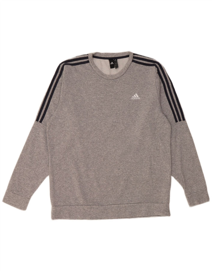 Adidas Hombre Sudadera Jumper Grande Gris Moteado Algodón