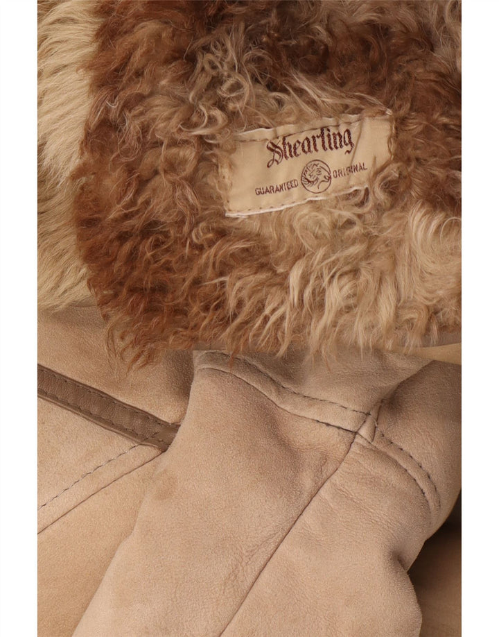 Vintage mujer shearling abrigo Reino Unido 14 marrón medio shearling
