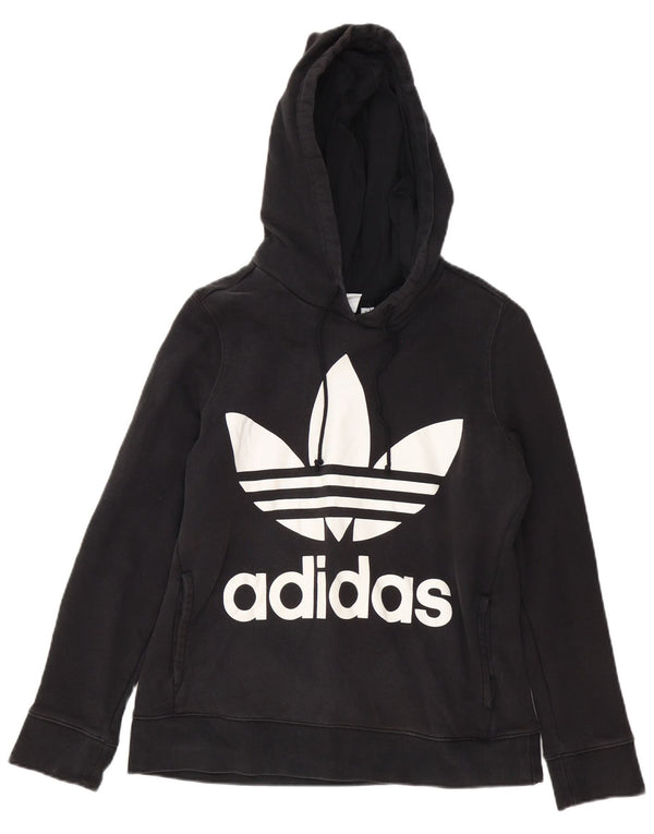 Adidas - Sudadera con capucha para mujer, diseño gráfico de gran tamaño, Reino Unido 10, tamaño pequeño, algodón negro