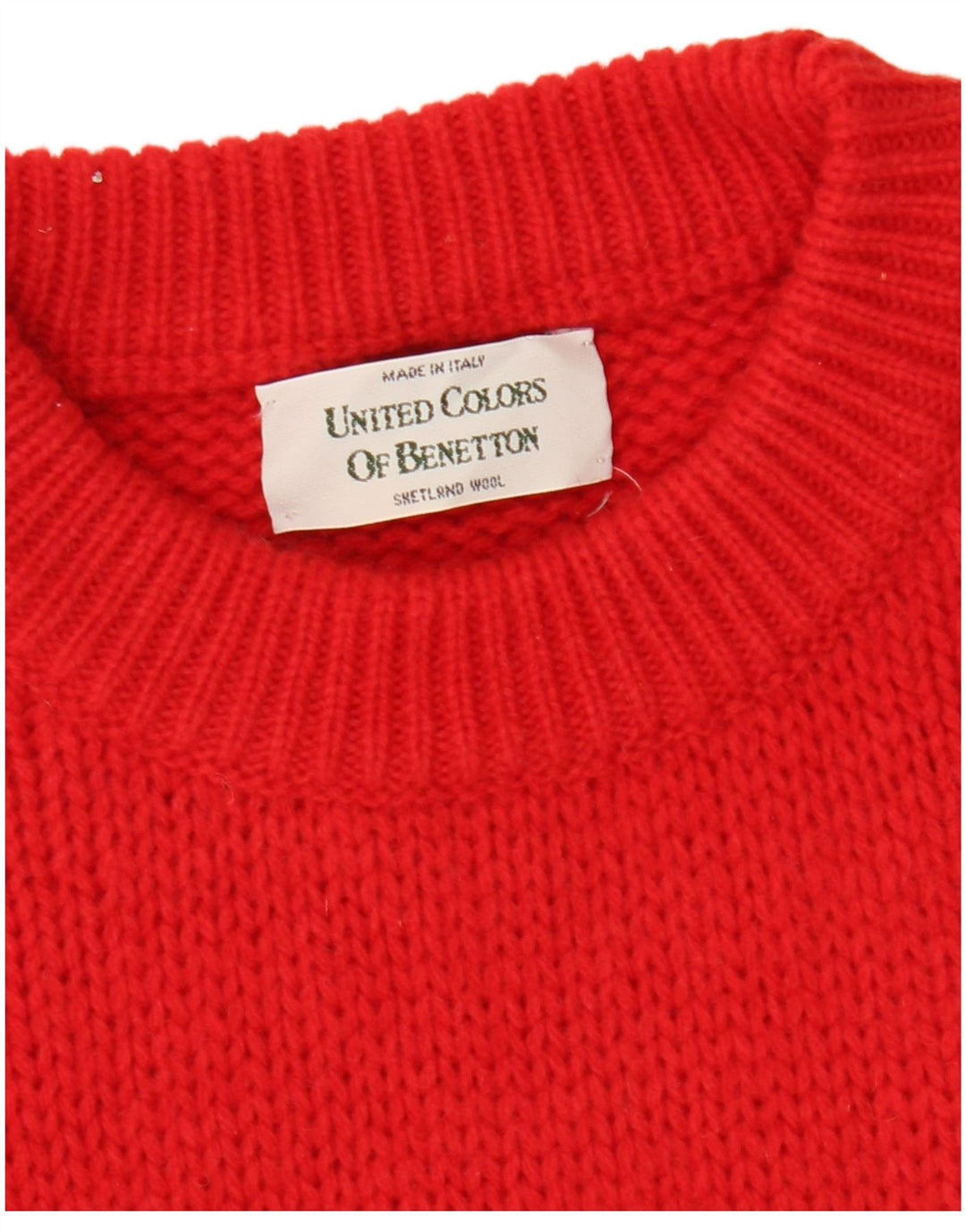 BENETTON Jersey con Cuello Barco para Hombre Lana Fair Isle Roja Mediana