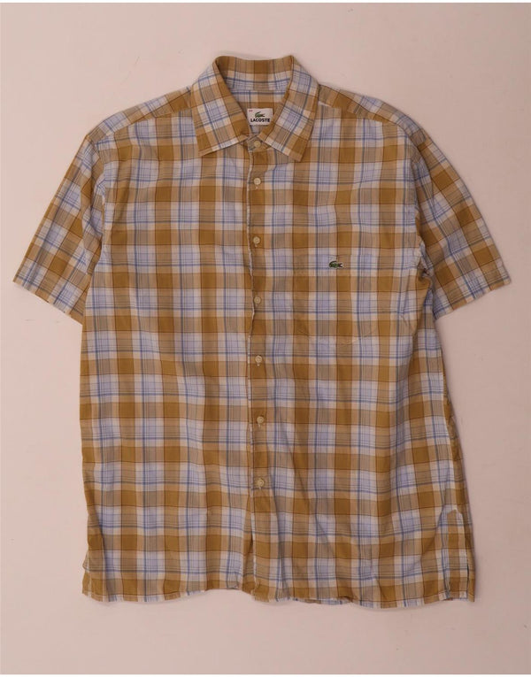 Camisa Lacoste Hombre Manga Corta Talla 44 XL Algodón Cuadros Caqui