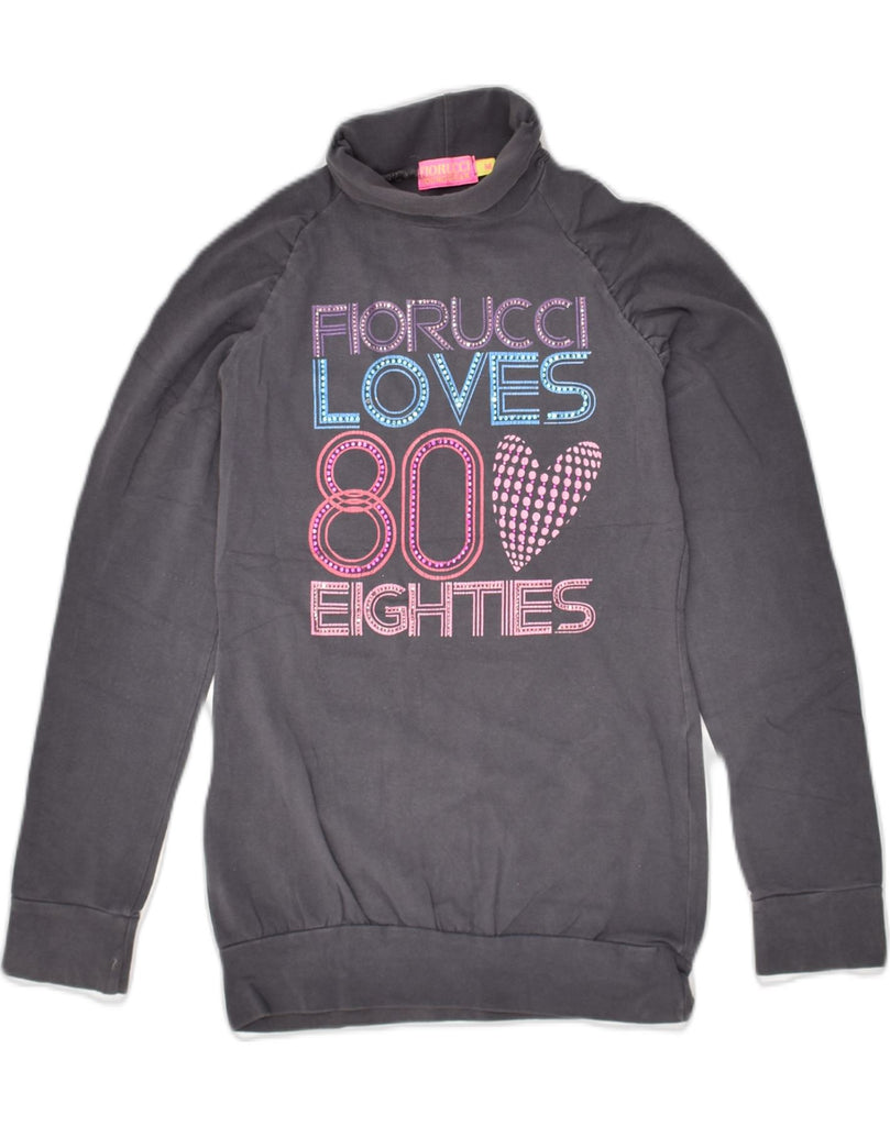 FIORUCCI Girls Graphic Sweatshirt Jumper 7-8 Years Medium Grey Cotton | Vintage Fiorucci | Thrift | Second-Hand Fiorucci | Used Clothing | Messina Hembry 
