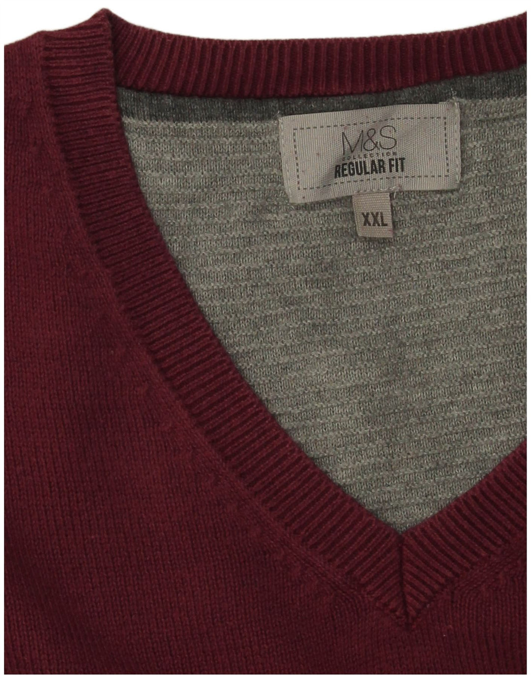 Marks & Spencer Suéter con Cuello en V y Corte Regular para Hombre 2XL Algodón Granate