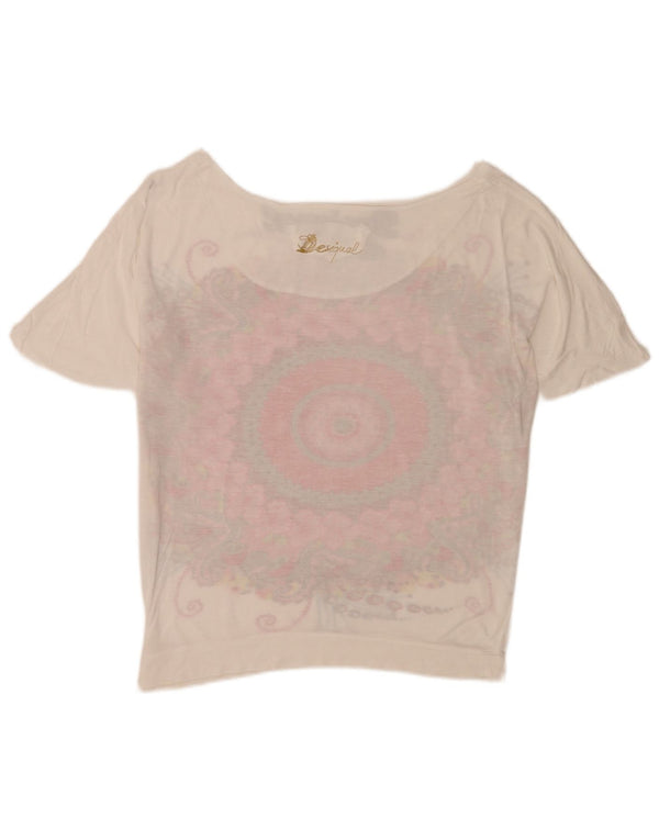 Desigual Mujer Camiseta Gráfica Top UK 40 Medio Blanco Floral Moderno