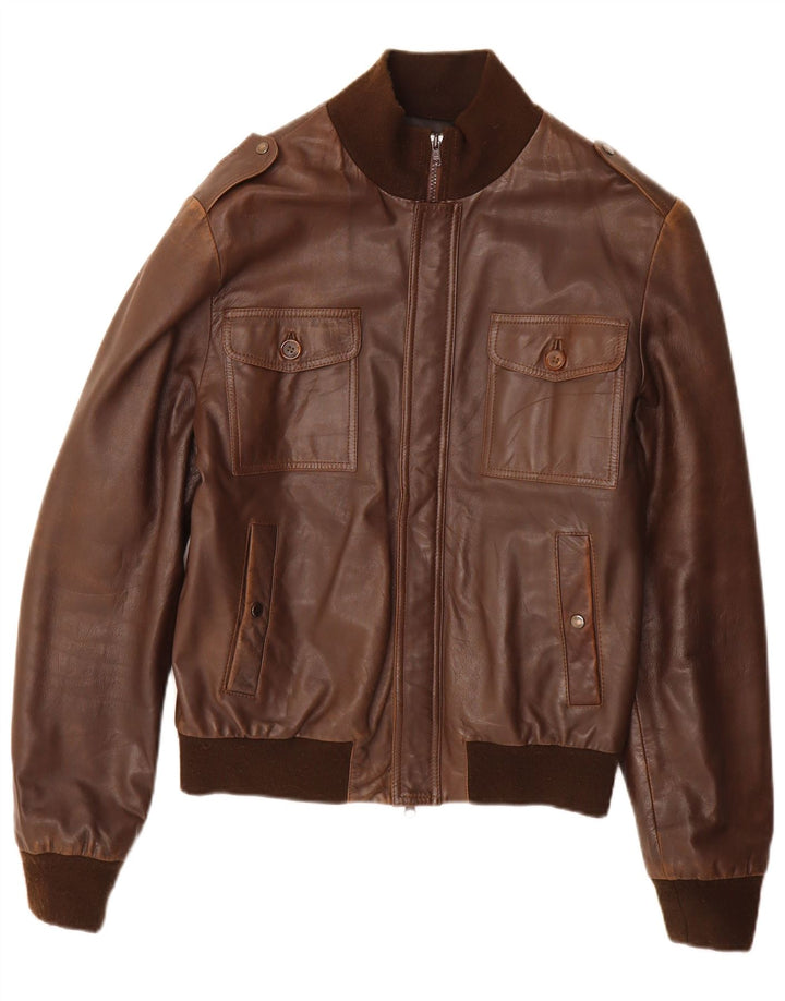 Vintage hombres chaqueta de cuero militar IT 50 cuero marrón grande