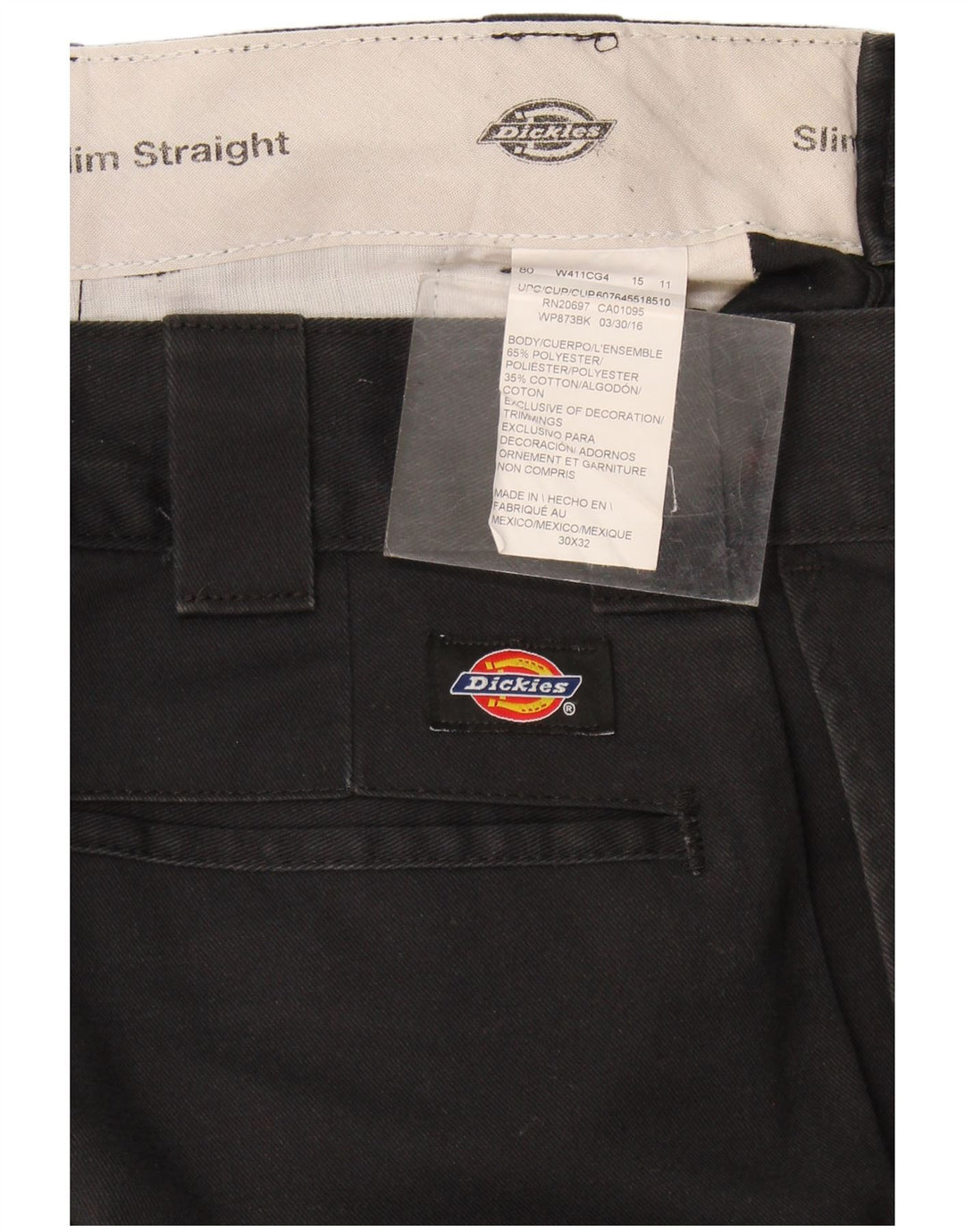 Dickies Pantalón chino recto y ajustado para hombre W30 L32 Poliéster negro