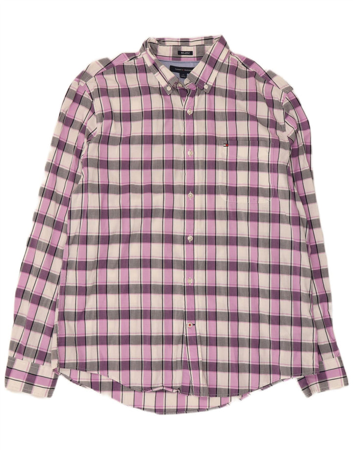 Tommy Hilfiger Camisa para hombre Grande Púrpura Check Algodón 80s