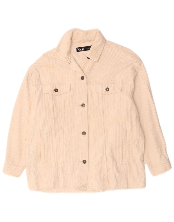 Zara Mujer Chaqueta De Pana Extragrande UK 6 XS Algodón Beige