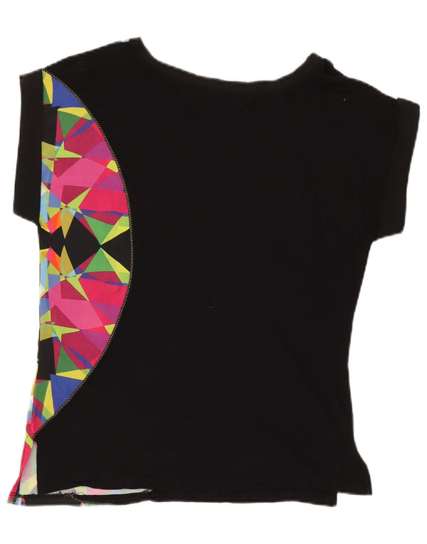 Desigual Mujer Camiseta Top UK 12 Medium Negro Geométrico