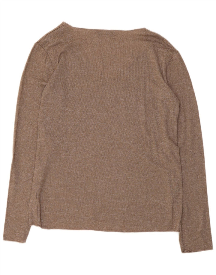 Zara Mujer Top Manga Larga UK 42 Viscosa Marrón Medio
