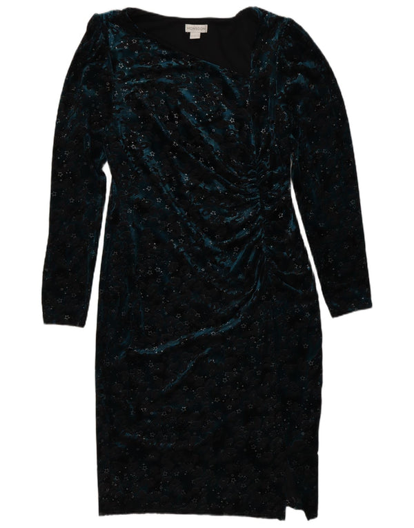 Monsoon Vestido ajustado de manga larga para mujer UK 44 Grande Azul marino Estampado animal