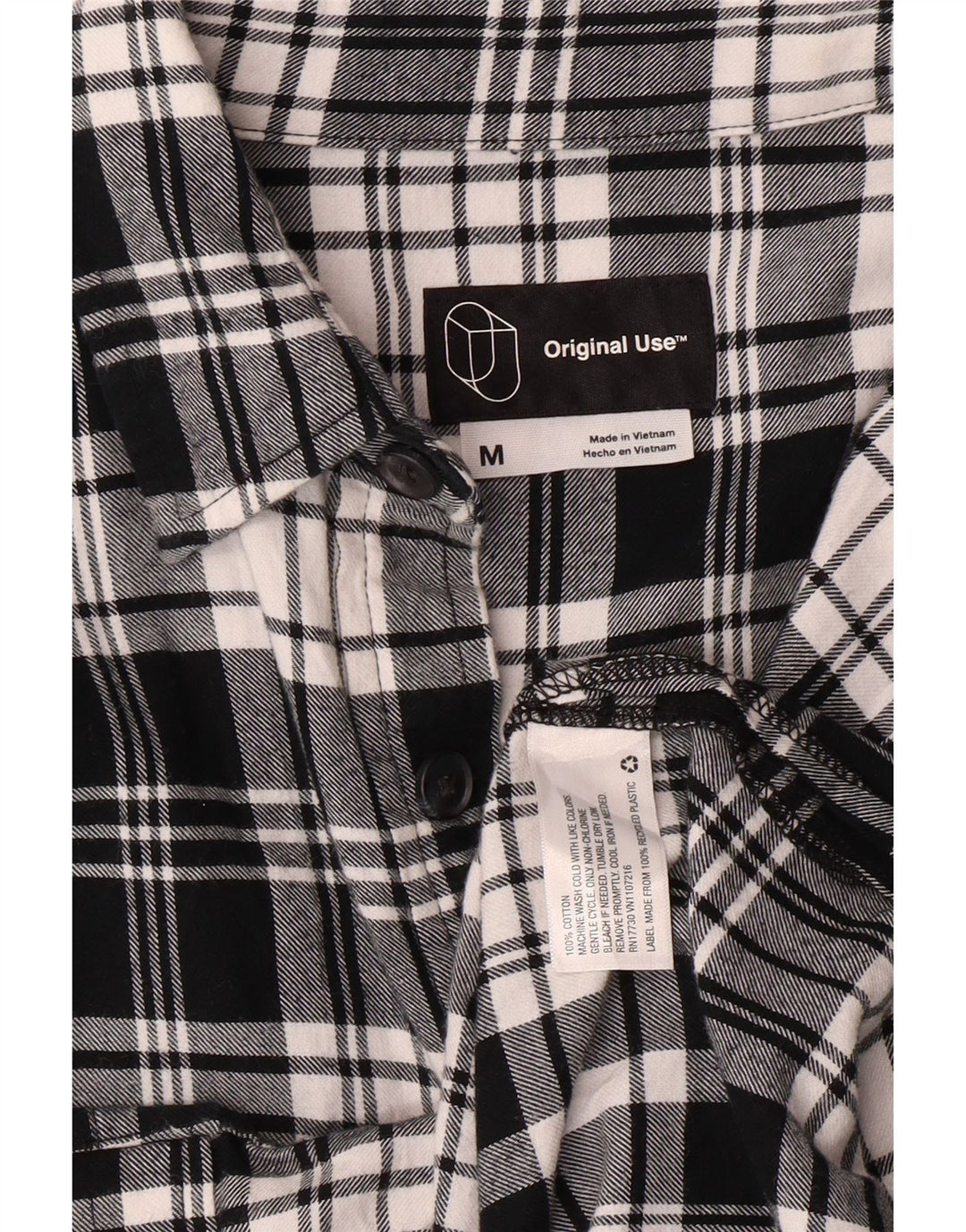 USO ORIGINAL Camisa Franela Hombre Algodón Cuadros Negro Mediano