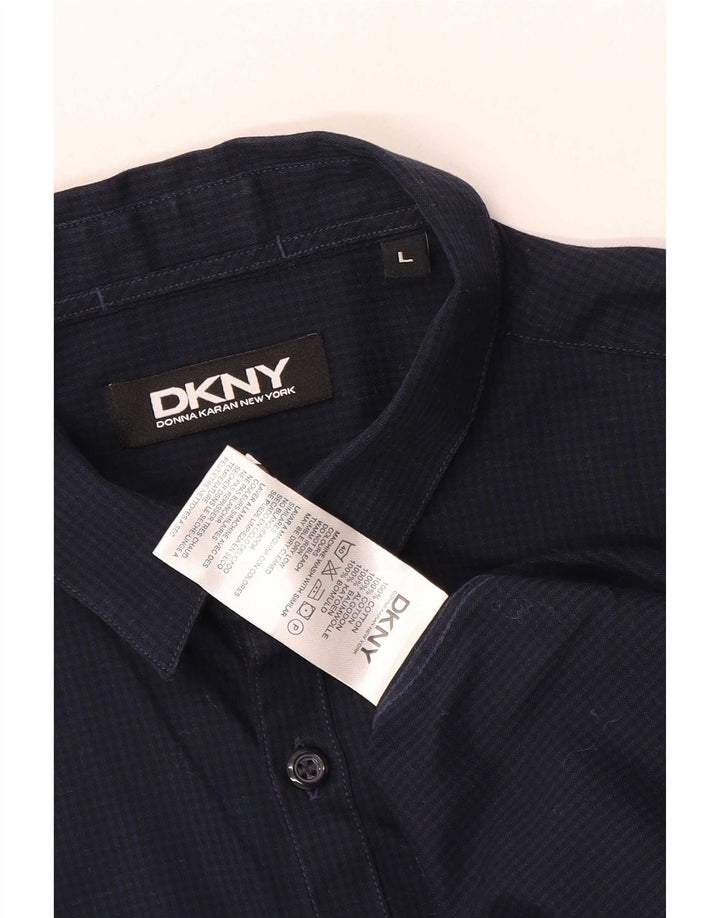 Camisa Dkny para hombre grande de algodón a cuadros azul marino