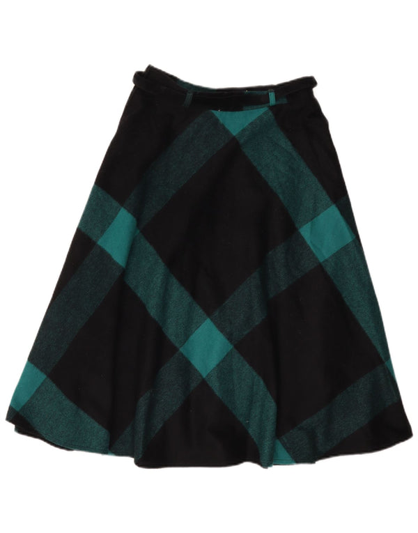 Falda acampanada vintage para mujer IT 42 Mediana W26 Lana de cuadros negros