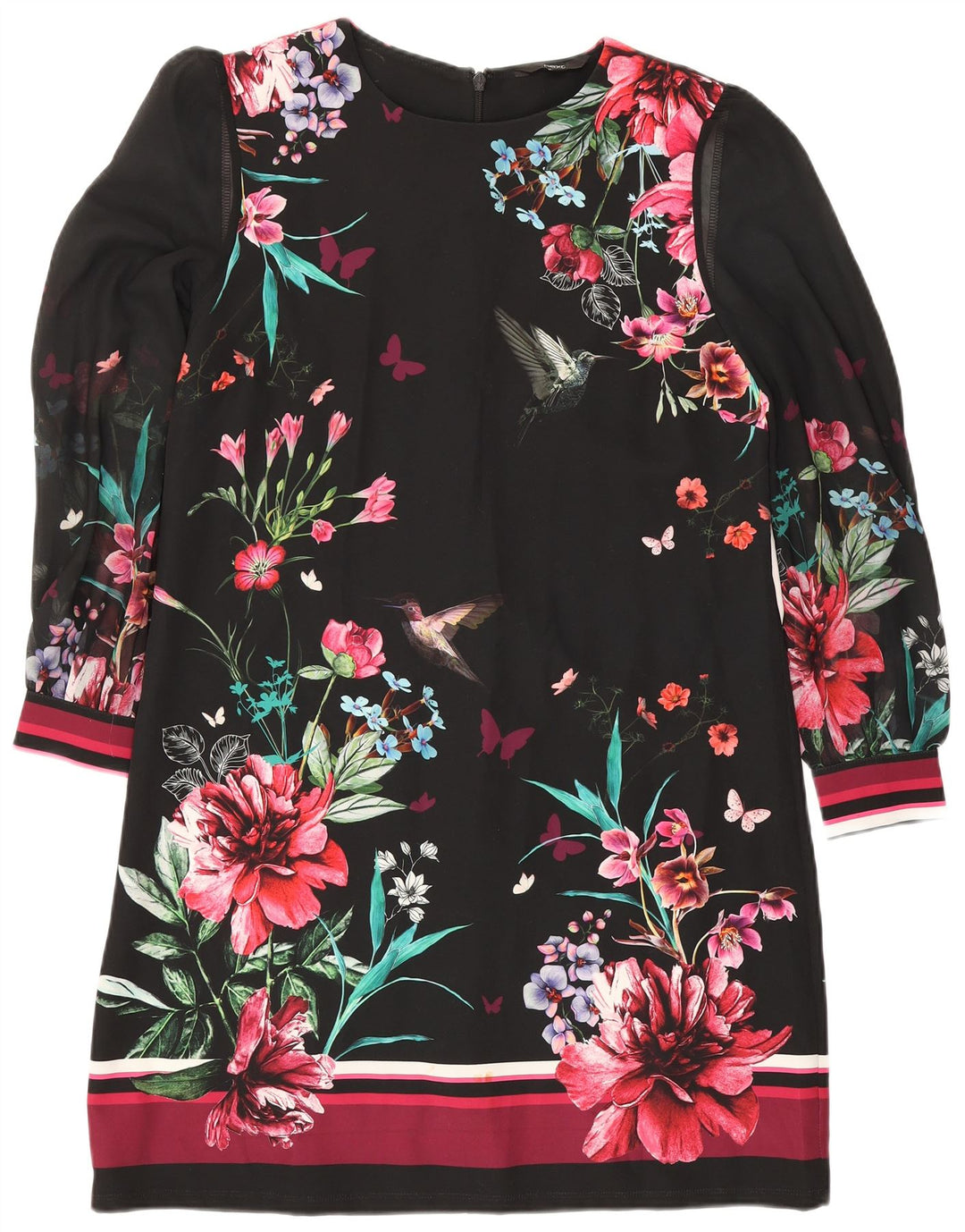 Next Vestido recto de manga larga para mujer UK 44 Poliéster floral negro grande