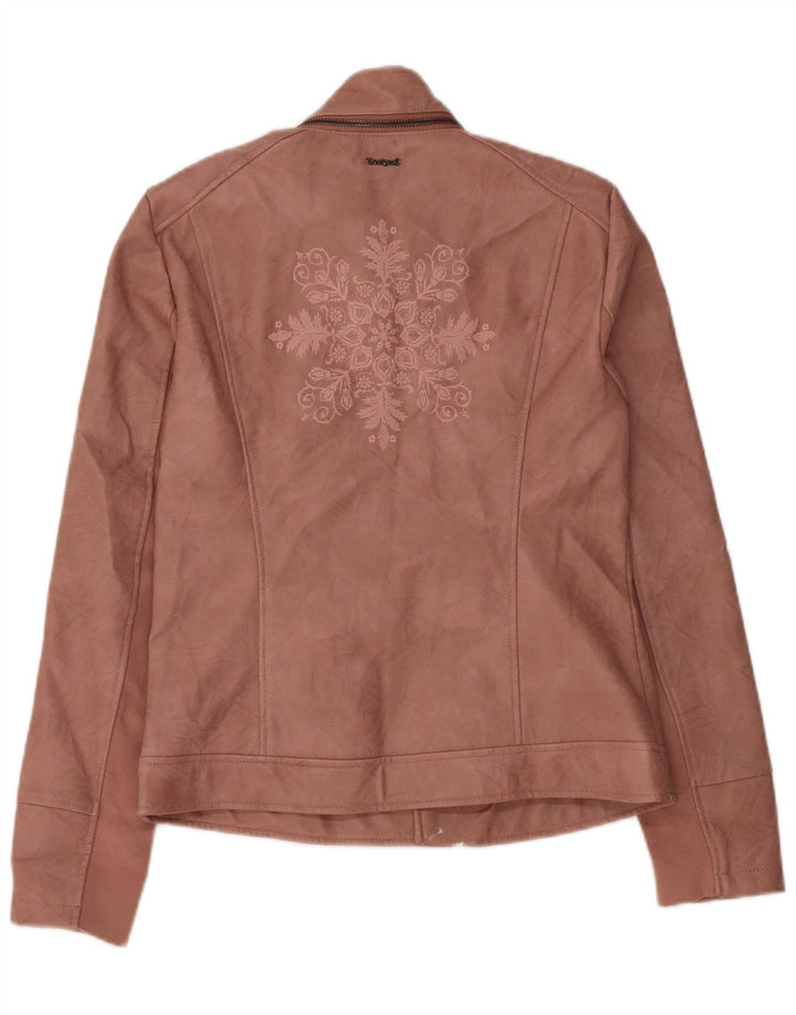 Desigual Chaqueta motera de piel sintética para mujer EU 38 Mediano Rosa Floral