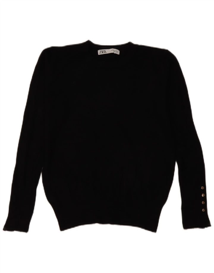 Zara - Jersey de cuello redondo para mujer, talla 40, talla mediana, viscosa negra