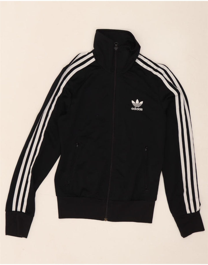 Adidas Mujer Gráfico Chándal Top Chaqueta UK 8 Pequeño Poliéster Negro