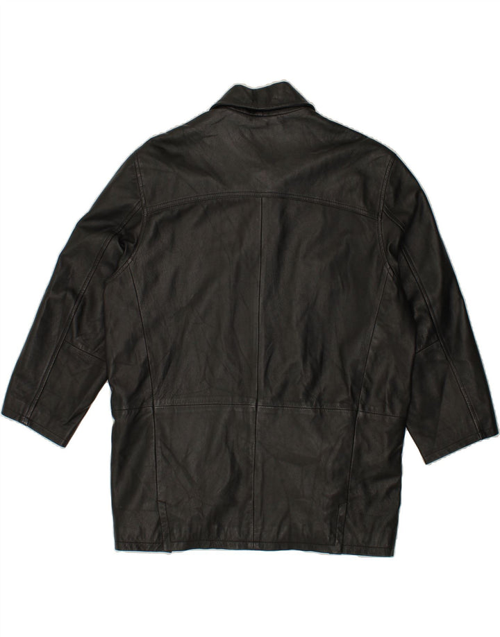 VINTAGE Abrigo de cuero holgado para hombre IT 48 Cuero negro medio