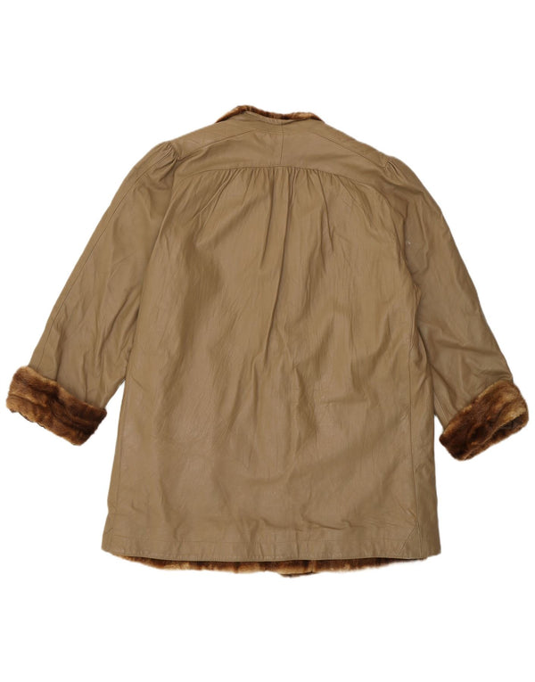 Vintage mujer piel cuero abrigo Reino Unido 16 grande beige