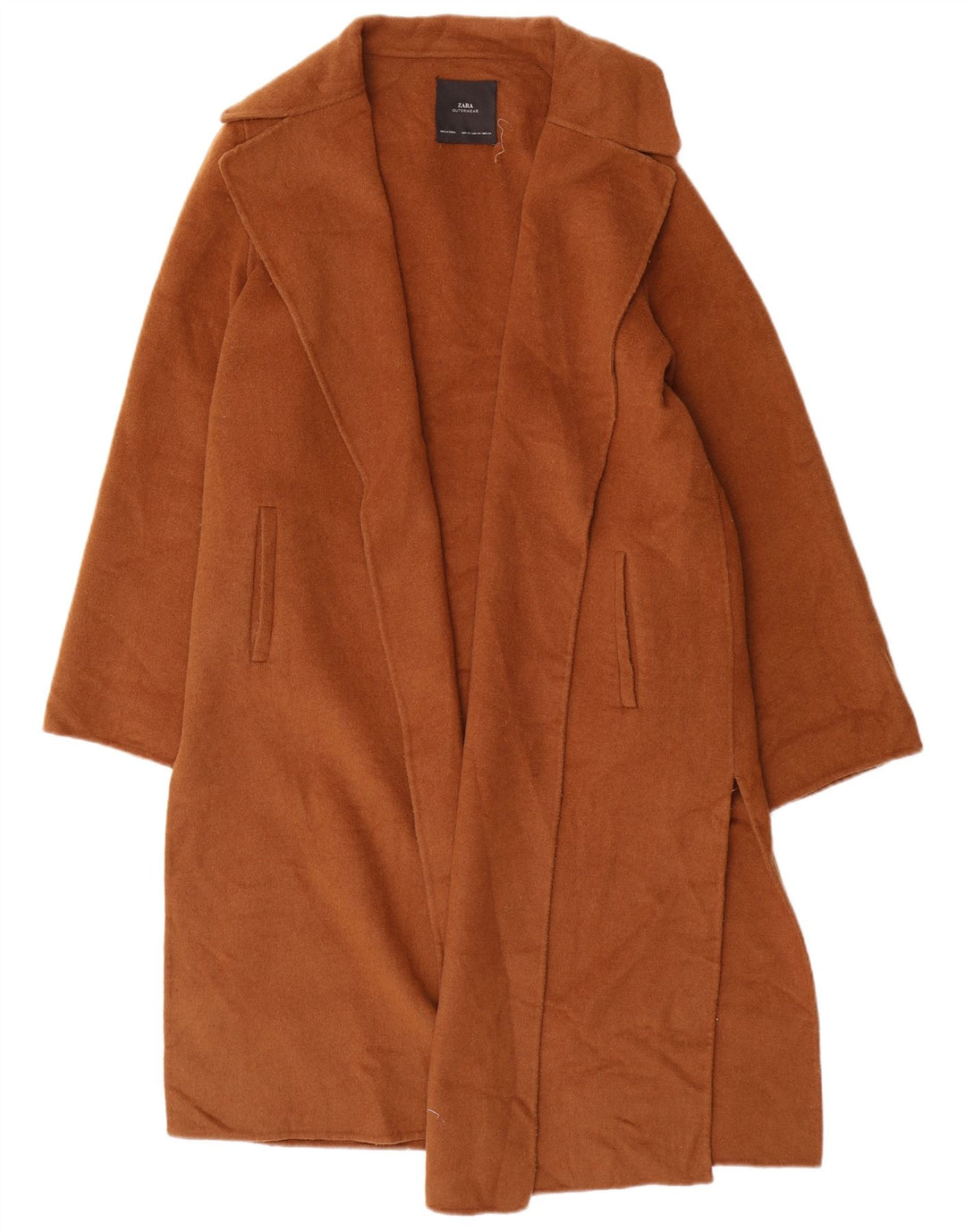 Zara Mujer Abrigo Abierto Extragrande UK 6 XS Lana Marrón