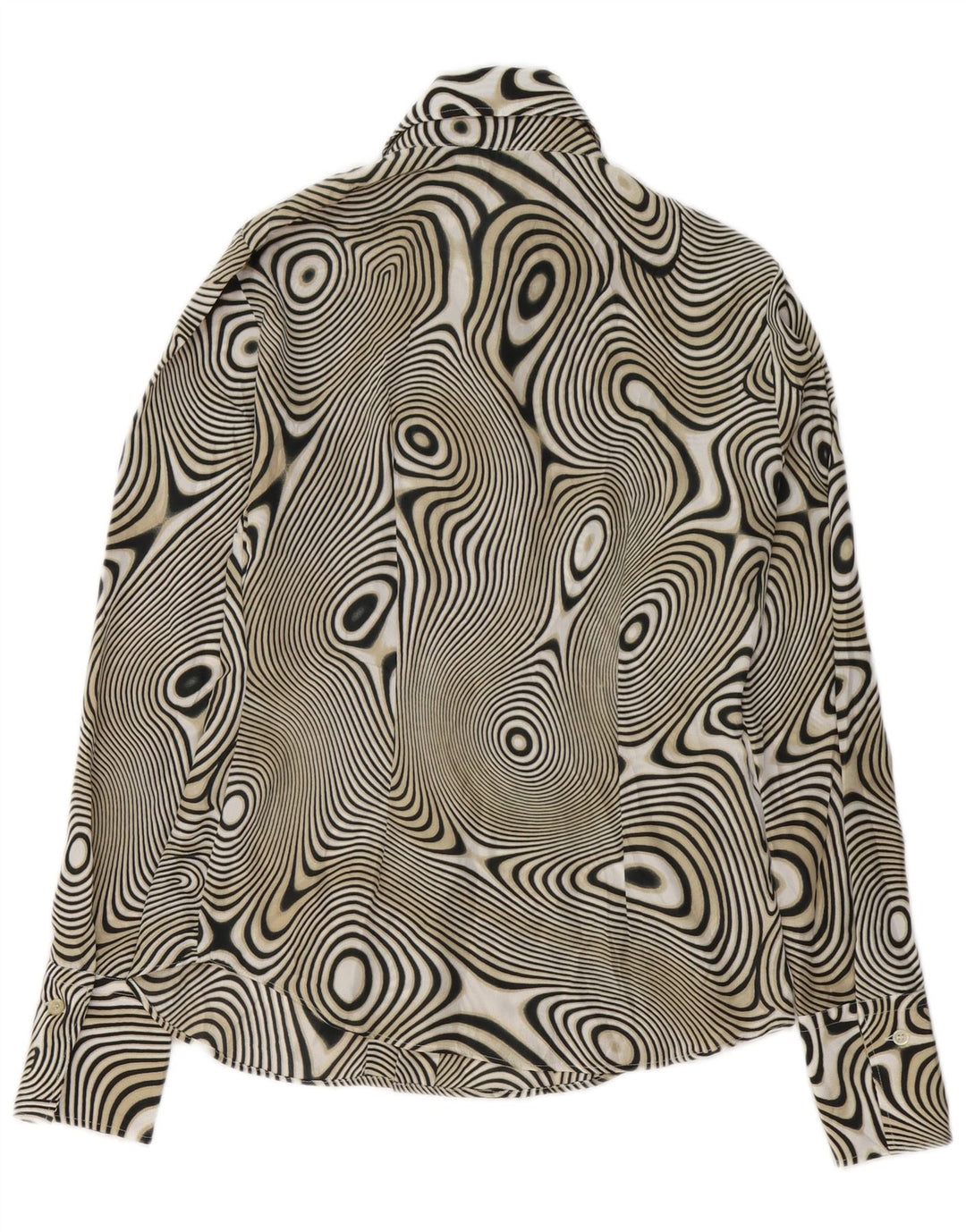 BENETTON Blusa camisera con estampado abstracto para mujer UK 44 Mediano Negro