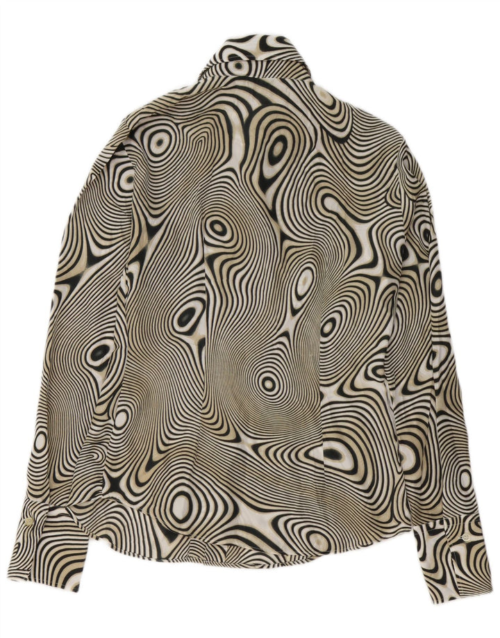 BENETTON Blusa camisera con estampado abstracto para mujer UK 44 Mediano Negro