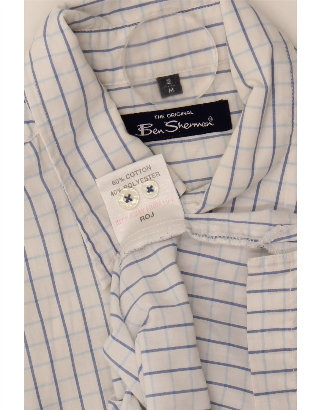 Ben Sherman Camisa de manga corta para hombre de algodón a cuadros azul medio
