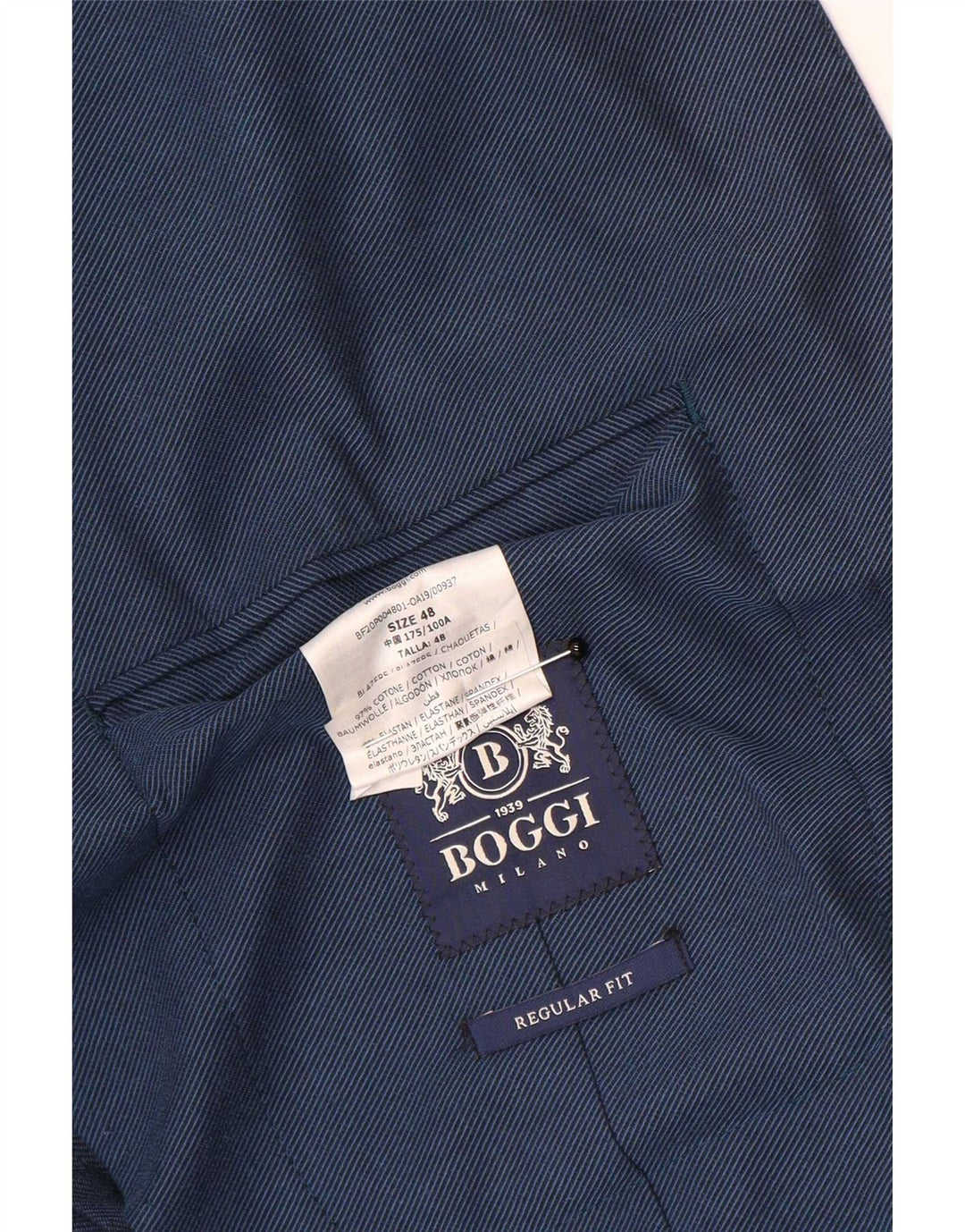 Chaqueta tipo blazer Boggi de corte regular con 2 botones para hombre IT 48 Algodón azul medio