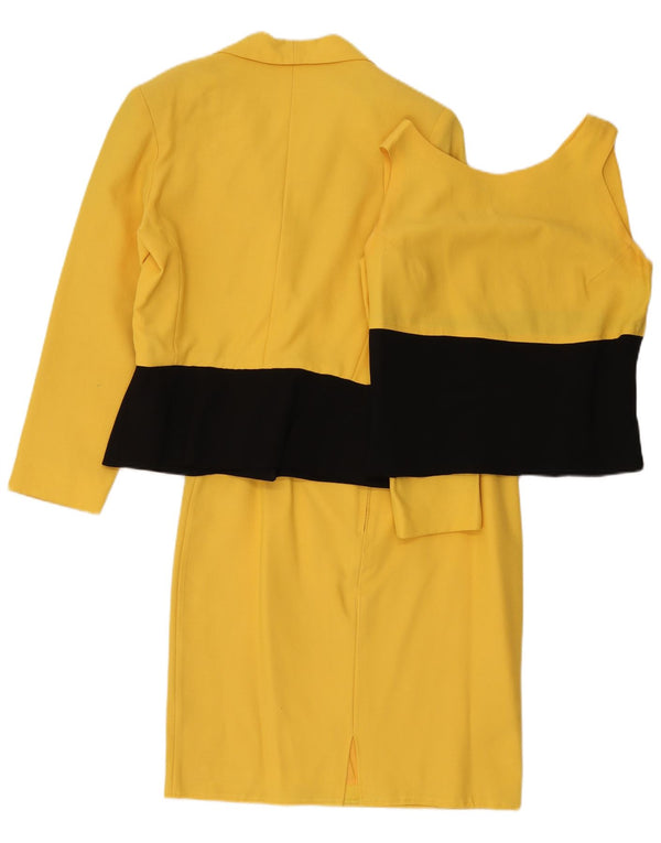 Vintage mujer 3 piezas falda set Reino Unido 12 Medio W30 Amarillo Colorblock