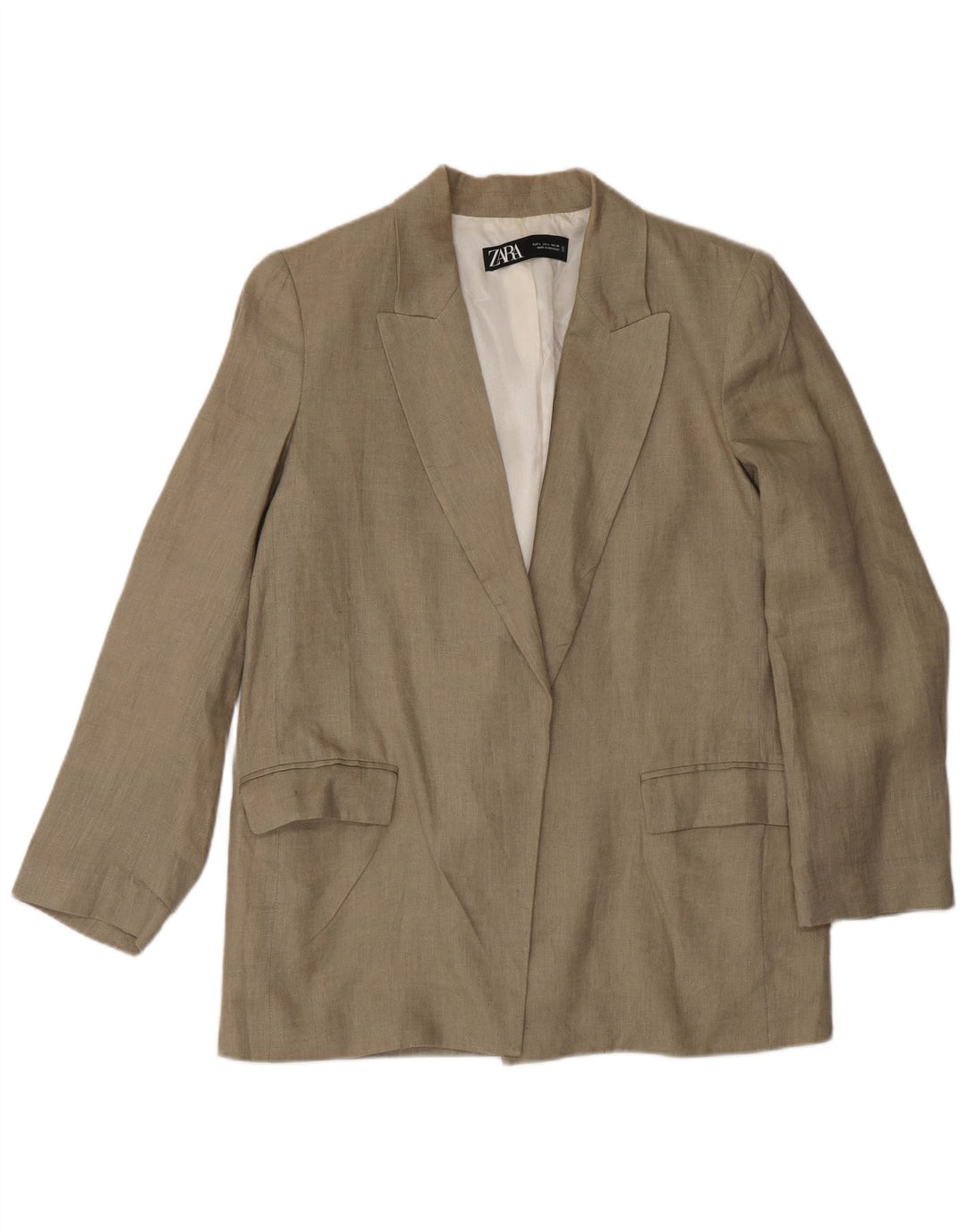 Zara Chaqueta Americana Abierta para Mujer Reino Unido 46 Grande Lino Beige