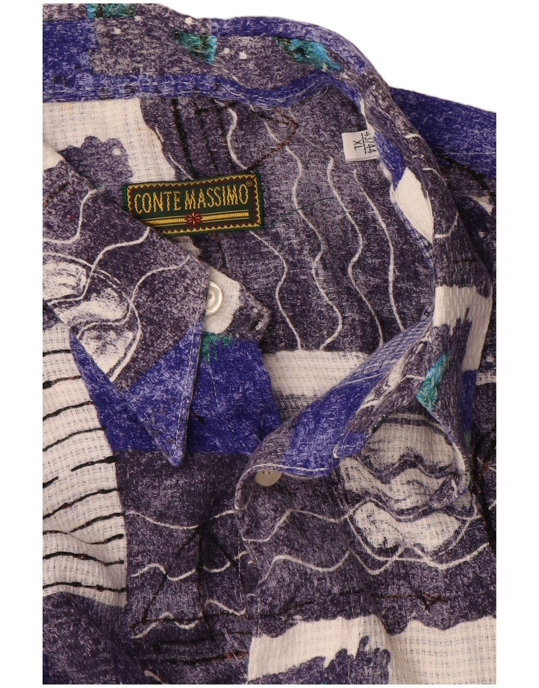 Conte Massimo Camisa de manga corta con estampado abstracto para hombre Talla 43/44 XL Azul