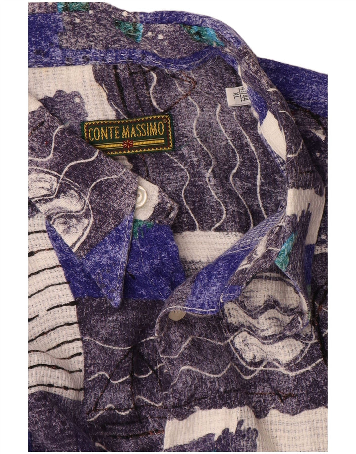 Conte Massimo Camisa de manga corta con estampado abstracto para hombre Talla 43/44 XL Azul