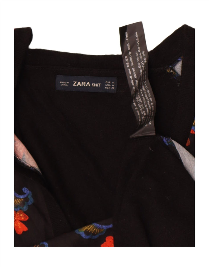 Zara Mujer Top Manga Larga UK 44 Mediano Lana Floral Negra