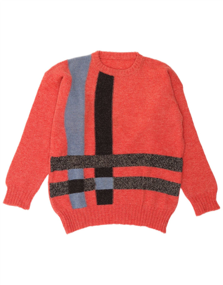 Vintage hombres cuello redondo jersey suéter grande rojo colorblock