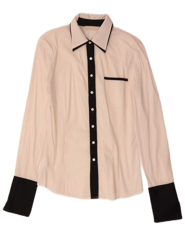Stefanel Camisa para mujer UK 40 Small Off White Colourblock Cotton