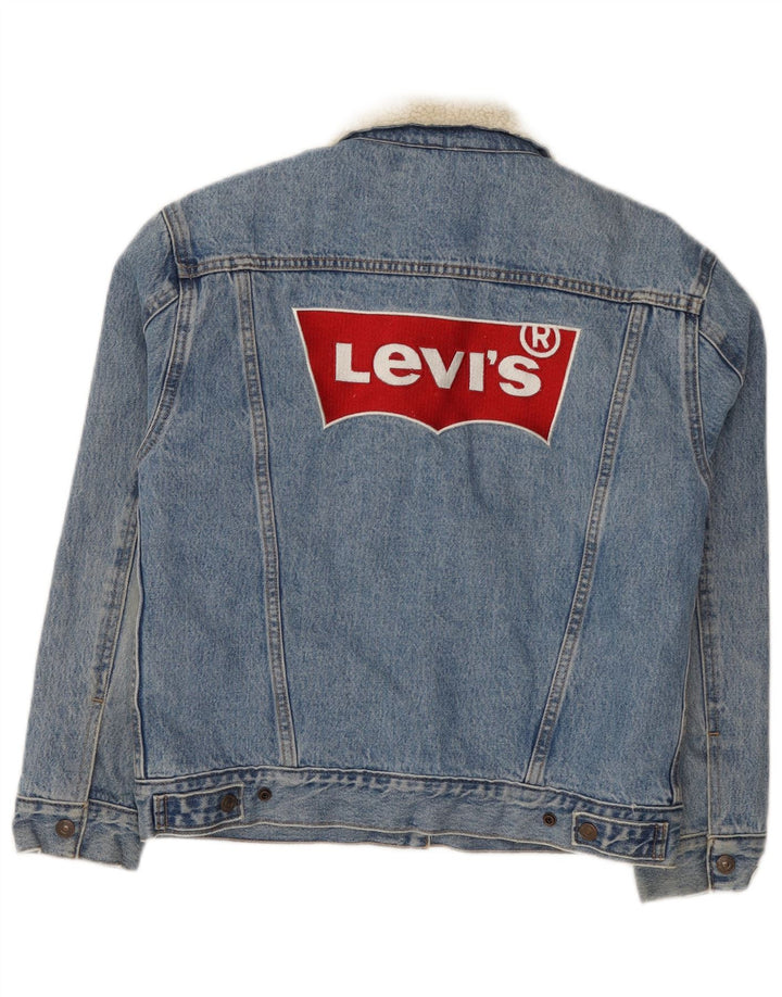 Levi's Chaqueta Vaquera Sherpa Gráfica para Mujer UK 10 Small Algodón Azul