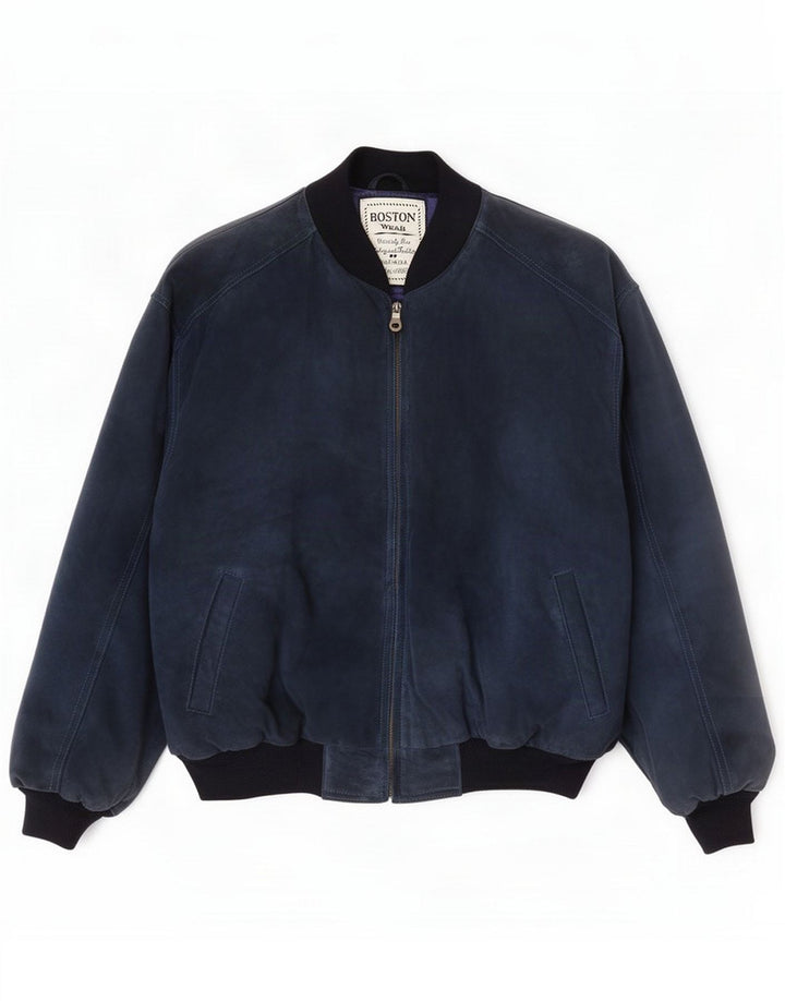 Boston Chaqueta bomber de gamuza para hombre UK 40 Large Azul marino Colorblock