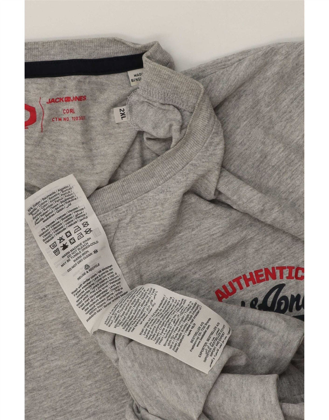 Jack & Jones Camiseta Hombre Top 2XL Gris Algodón