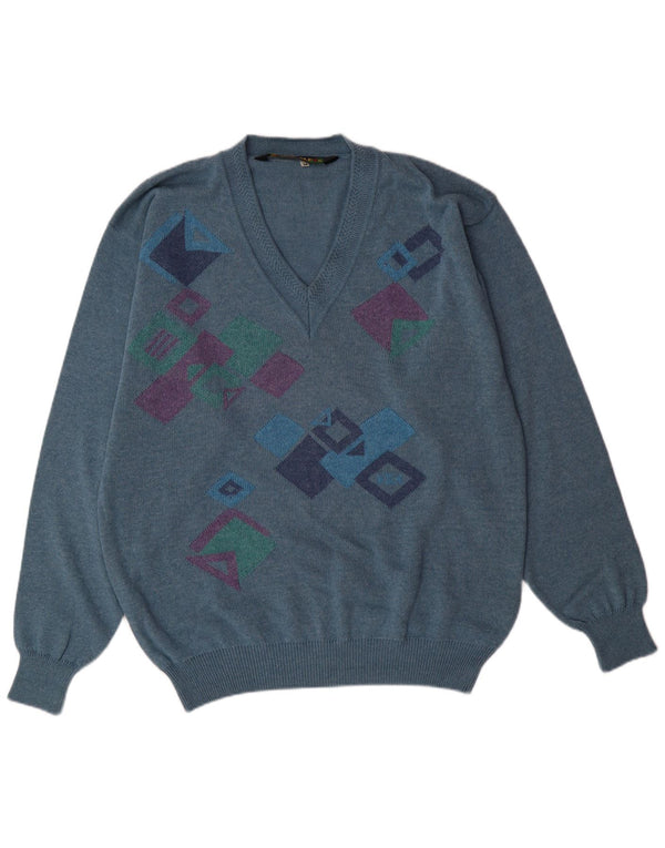 FRANK ALEXS Jersey con cuello en V para hombre IT 54 XL Algodón geométrico azul