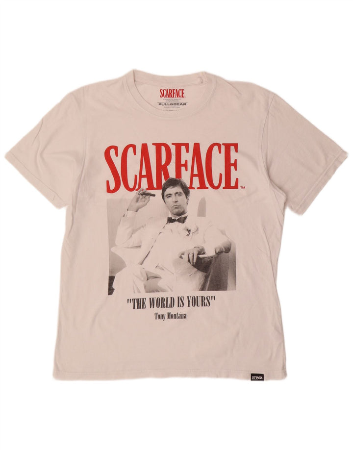 PULL & BEAR Hombre Camiseta con gráfico "Scarface" Top grande de algodón blanco