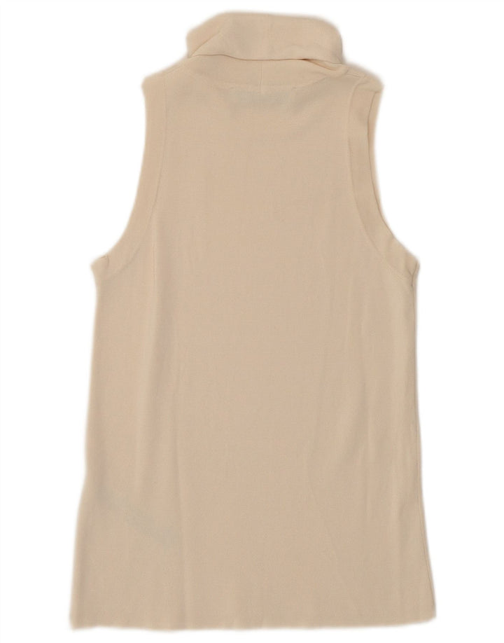 ZARA Womens Sleeveless Roll Neck Blouse Top UK 12 Medium Beige Viscose