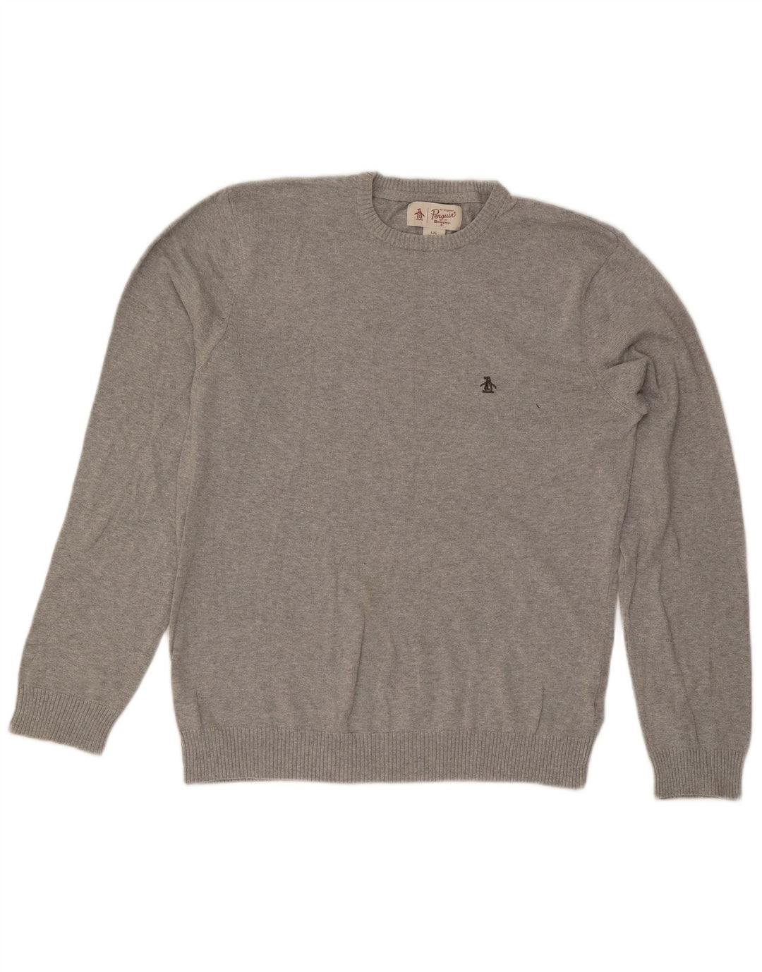 Penguin - Jersey de cuello redondo para hombre, talla grande, algodón gris