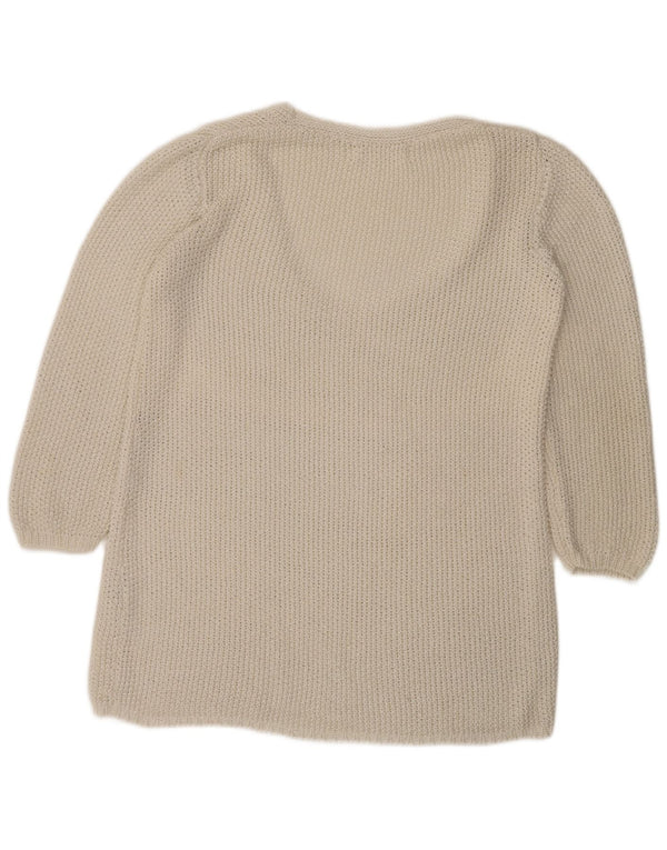 Zara Suéter tipo jersey con cuello en V y manga 3/4 para mujer UK 40 Large Off White