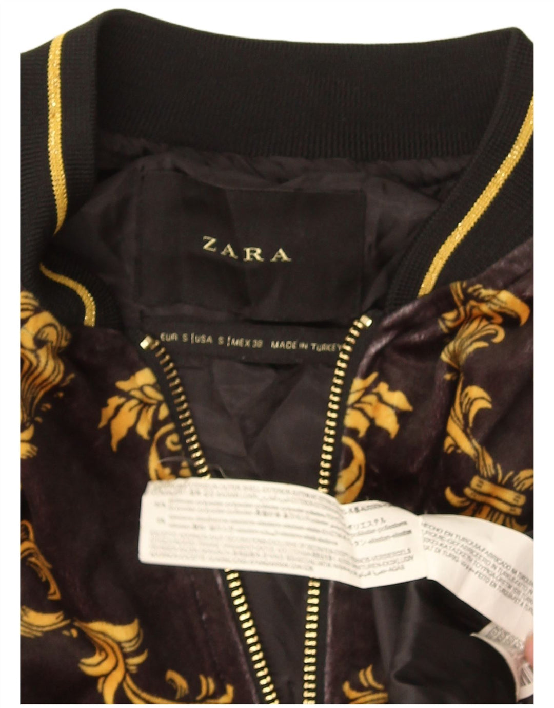 Zara Chaqueta Bomber con Estampado Abstracto para Hombre UK 36 Small Poliéster Negro
