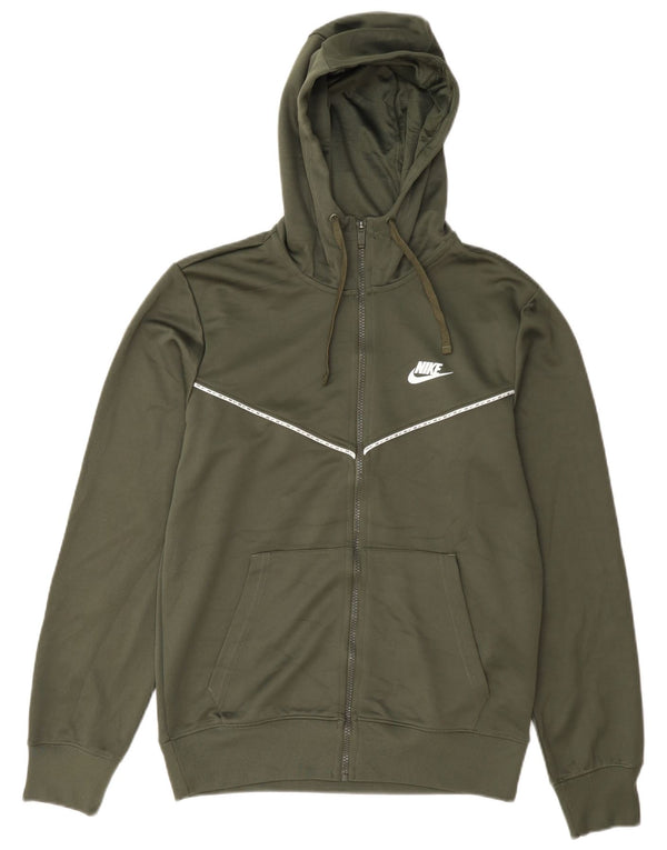 Nike Mens Zip Sudadera con capucha suéter pequeño verde poliéster
